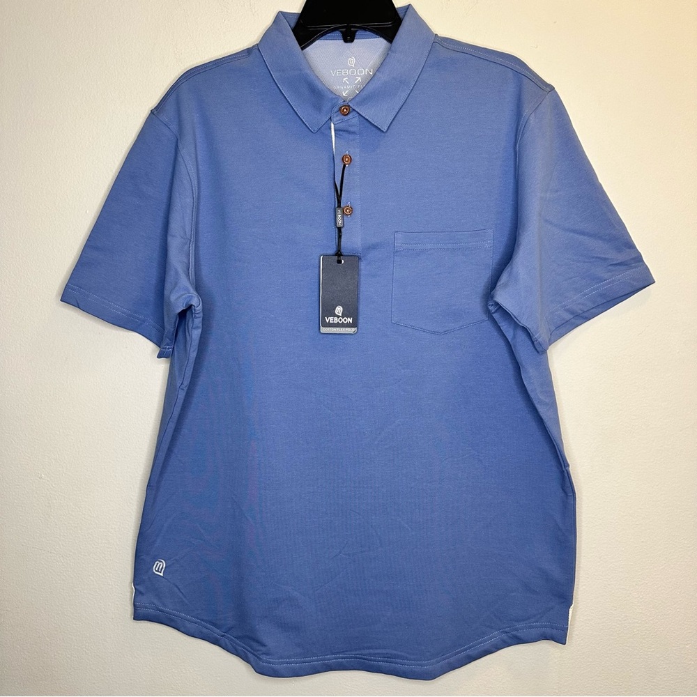 VEBOON Polo Men Collared T Shirts Front Pocket Cotton Blend Short Sleeve Tees L